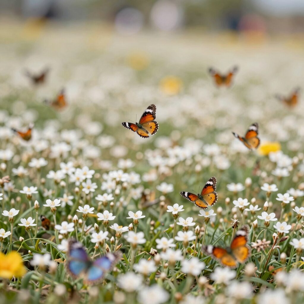 함평 나비축제의 유채꽃밭과 날아다니는 나비들