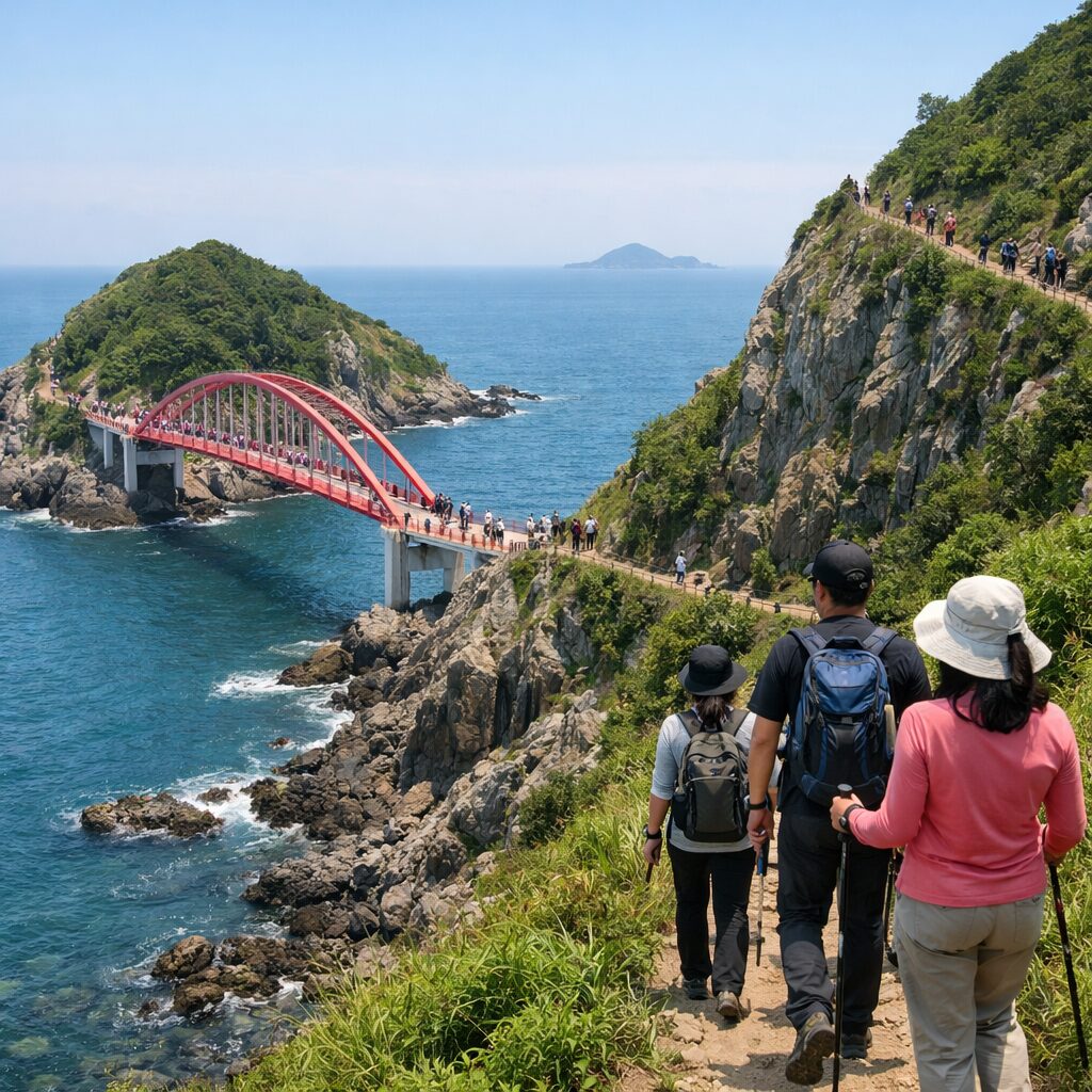 하화도 꽃섬다리와 해안 절벽 트레킹 코스 전경