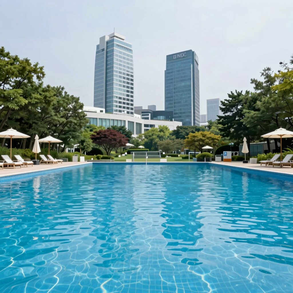 마나도 NDC 리조트에서 바라본 수영장과 푸른 풍경