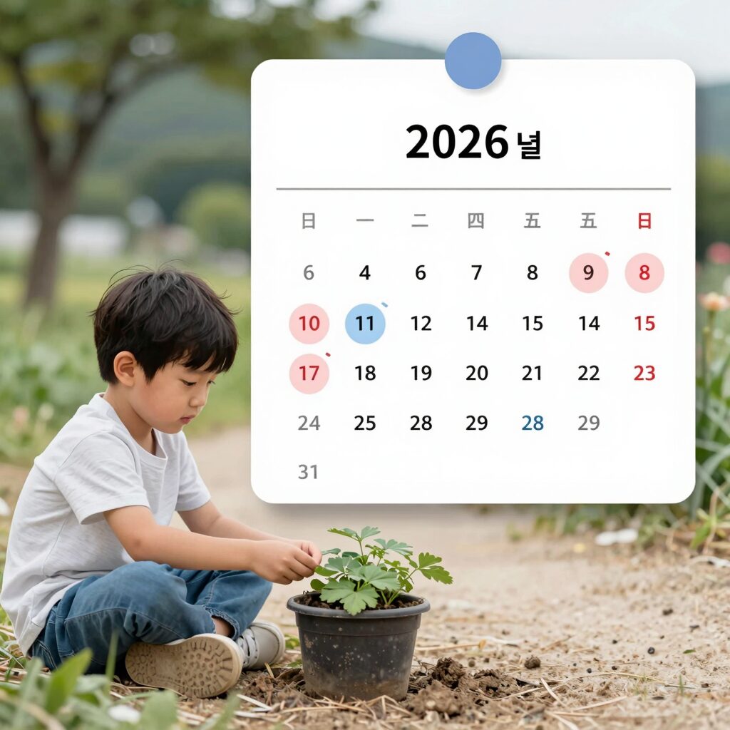 2026년 5월 달력에 노동절과 어린이날 표시 및 5월 4일 연차 사용 시 5일 연휴 생성