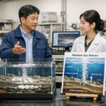 메테인하이드레이트와 기후변화의 복잡한 관계 해저 메테인하이드레이트 모형과 분출 개념도