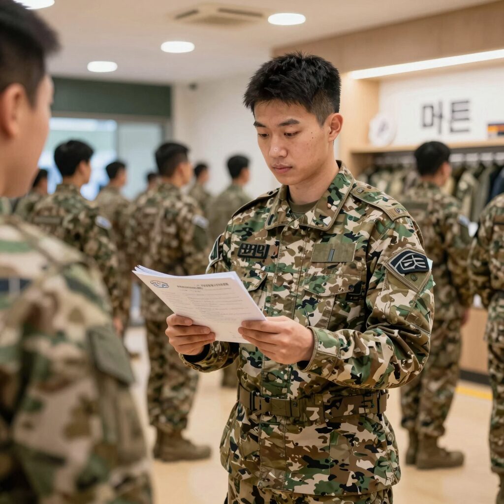 병역명문가증과 함께 군마트 PX에서 쇼핑하는 모습을 상징하는 이미지