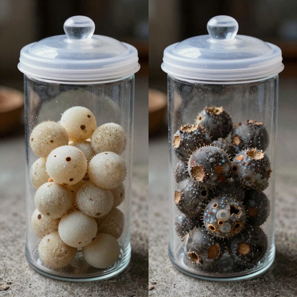 곰팡이가 핀 음식과 올바른 밀폐 보관 용기 비교 사진