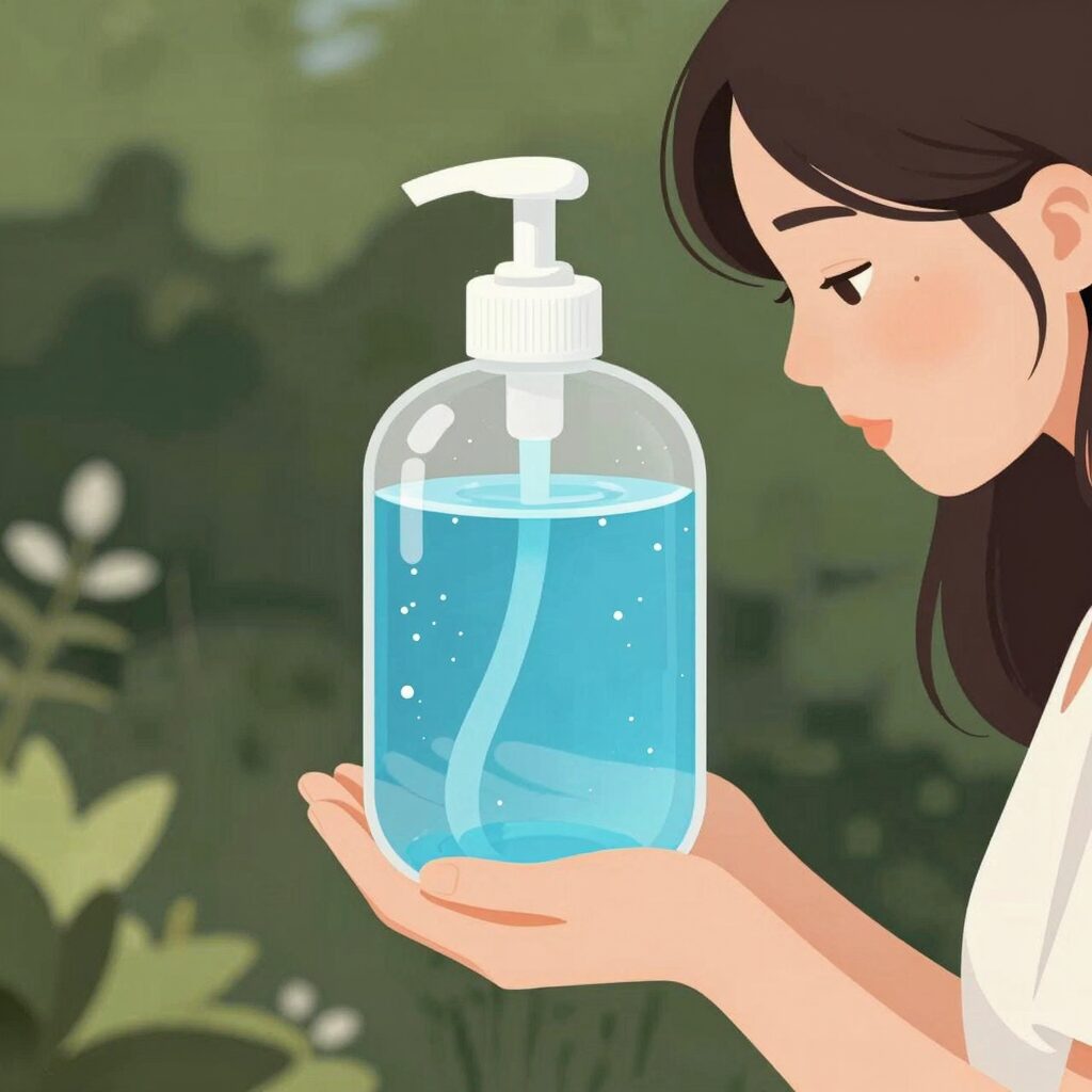 생리식염수를 이용한 안전한 코세척 방법을 보여주는 일러스트