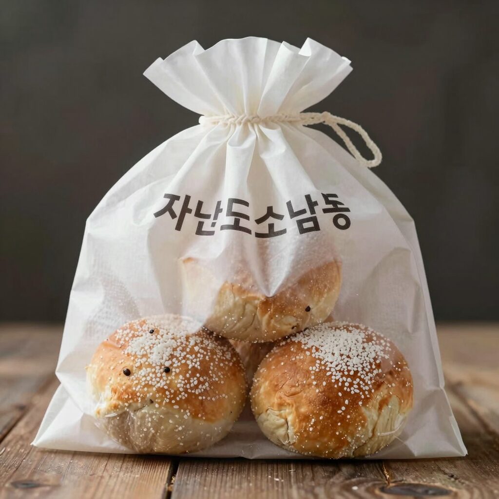 자연도소금빵 종이 가방에 담긴 소금빵 4개 모습