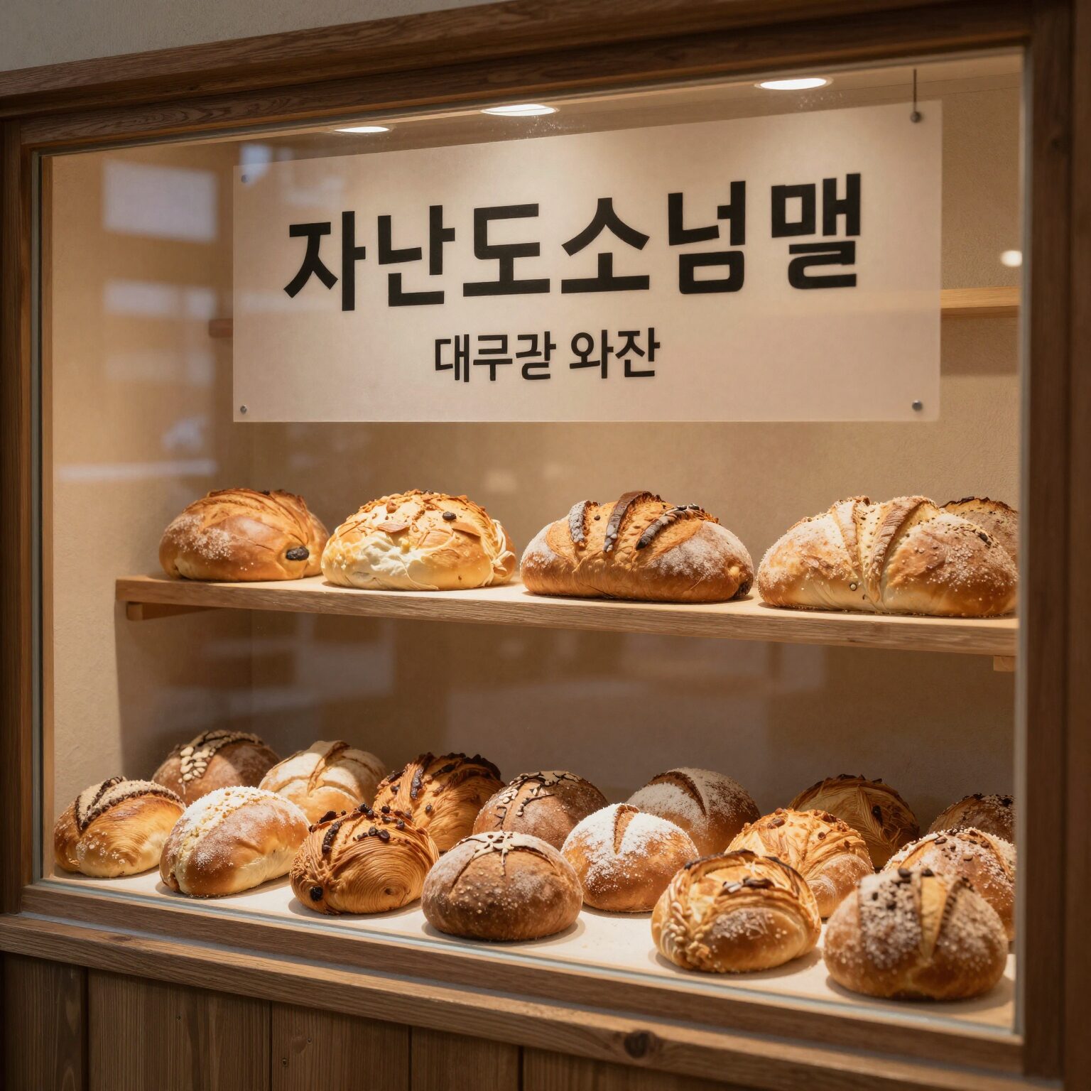 자연도소금빵 대구 매장 내부에 빵 나오는 시간과 원칙이 적힌 디스플레이
