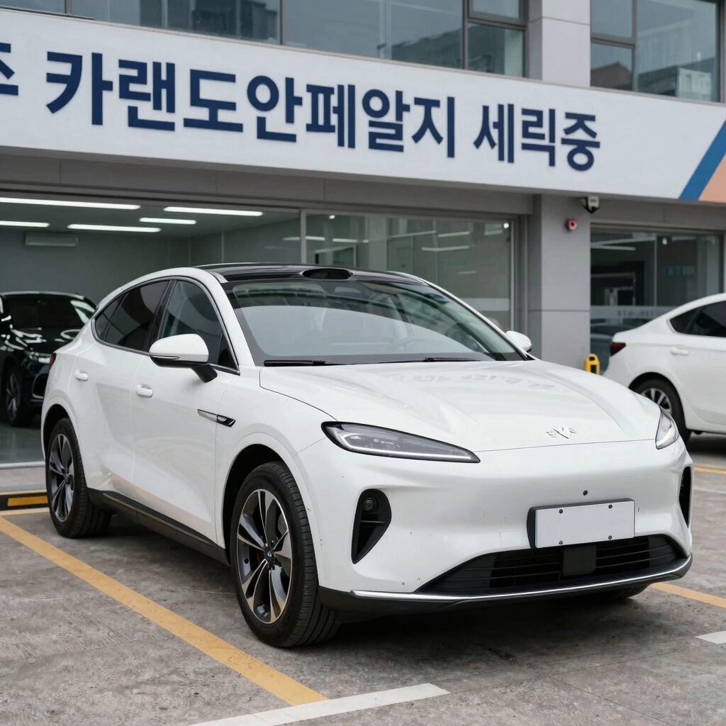 청주 카랜드앤카페알지 노브러쉬 세차장 외관과 세차 중인 차량