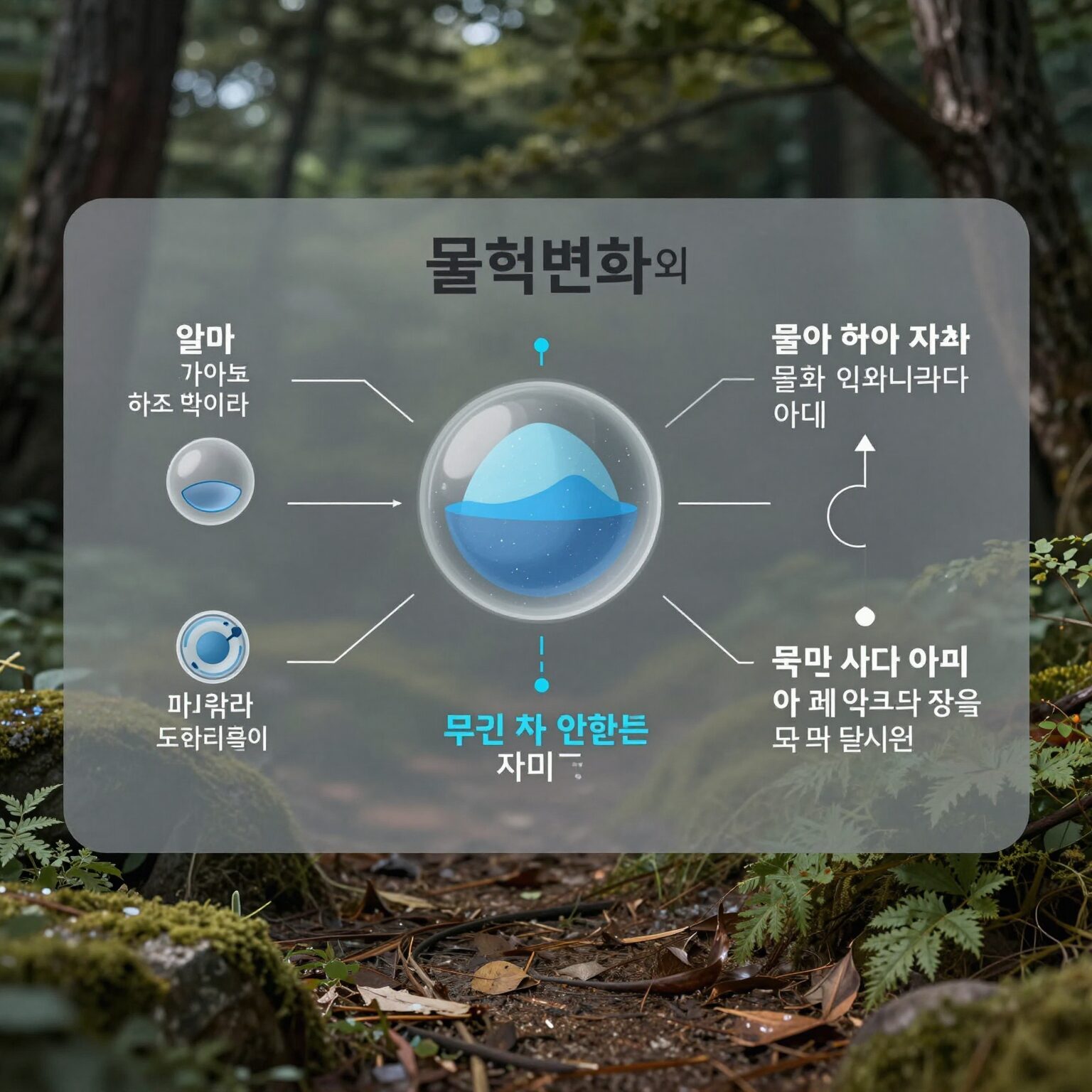 물리변화와 화학변화의 차이를 설명하는 다이어그램 얼음 녹기와 나무 타기 예시