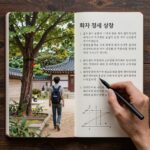 시 분석 노트에 화자 정서 상황이 적힌 다이어그램과 펜