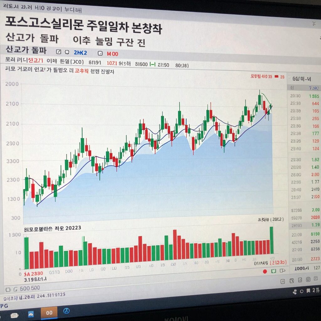 포스코스틸리온 주가 일봉 차트 분석 화면, 신고가 돌파 이후 눌림 구간 진입