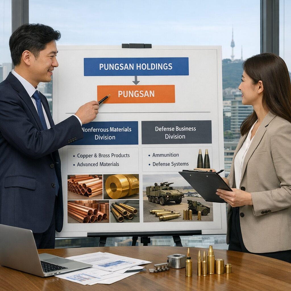 풍산홀딩스와 자회사 풍산의 관계도 및 주요 사업부 설명