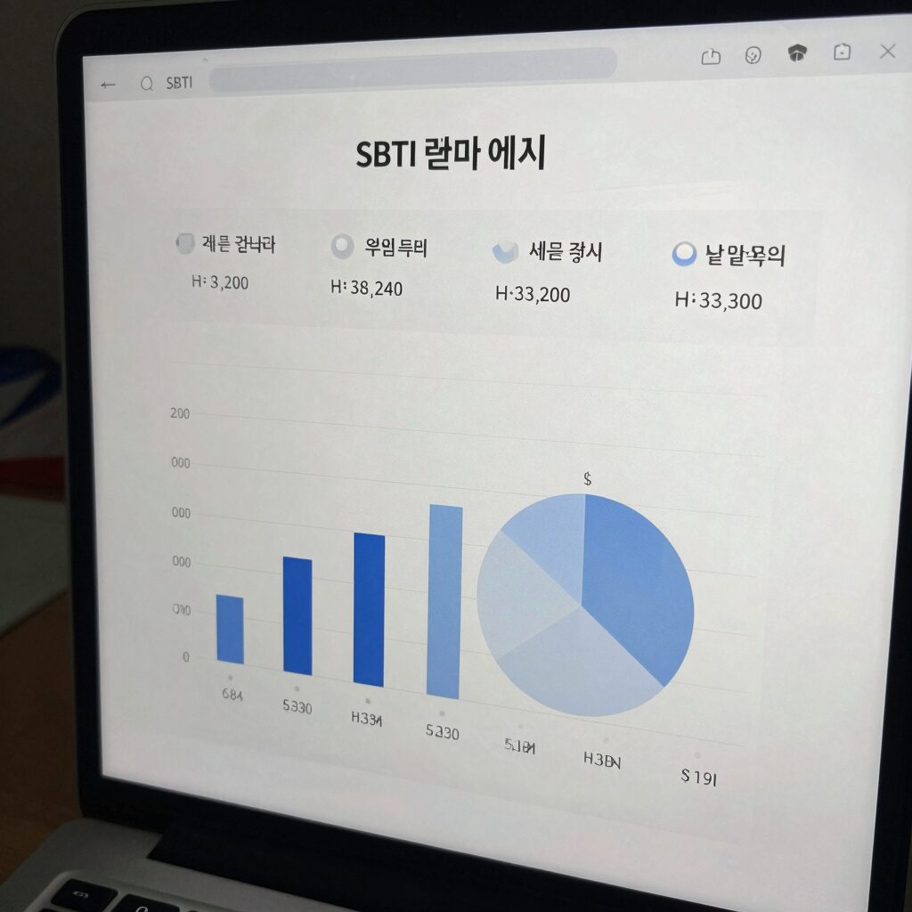 SBTI 테스트 결과 예시 화면, 다양한 유형 이름과 그래프가 표시되어 있음