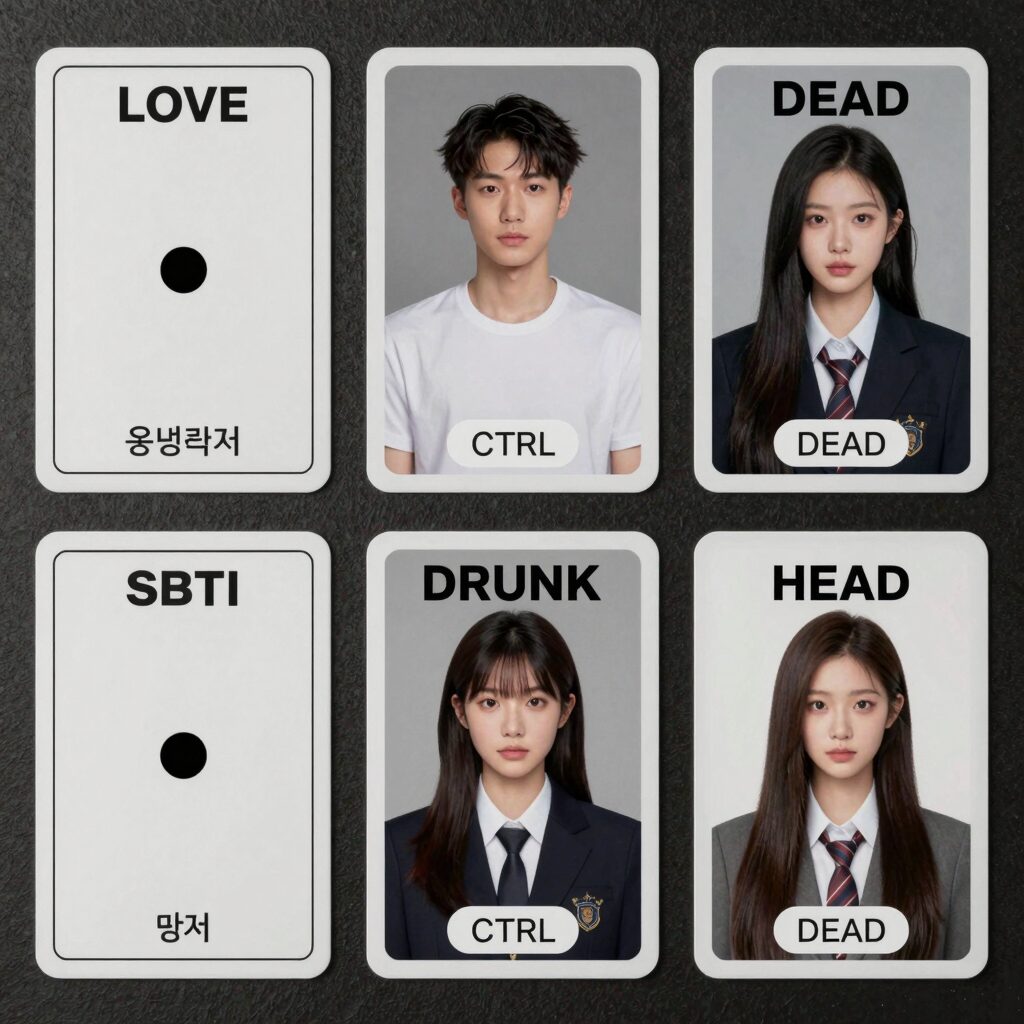 SBTI 테스트 결과 유형 예시 LOVE-R CTRL DRUNK DEAD 등이 적힌 다양한 결과 카드 모음