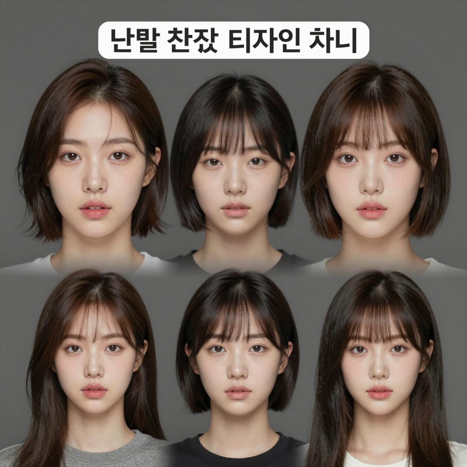 여성의 얼굴형에 따른 단발 숏컷 디자인 차이를 보여주는 비교 도표