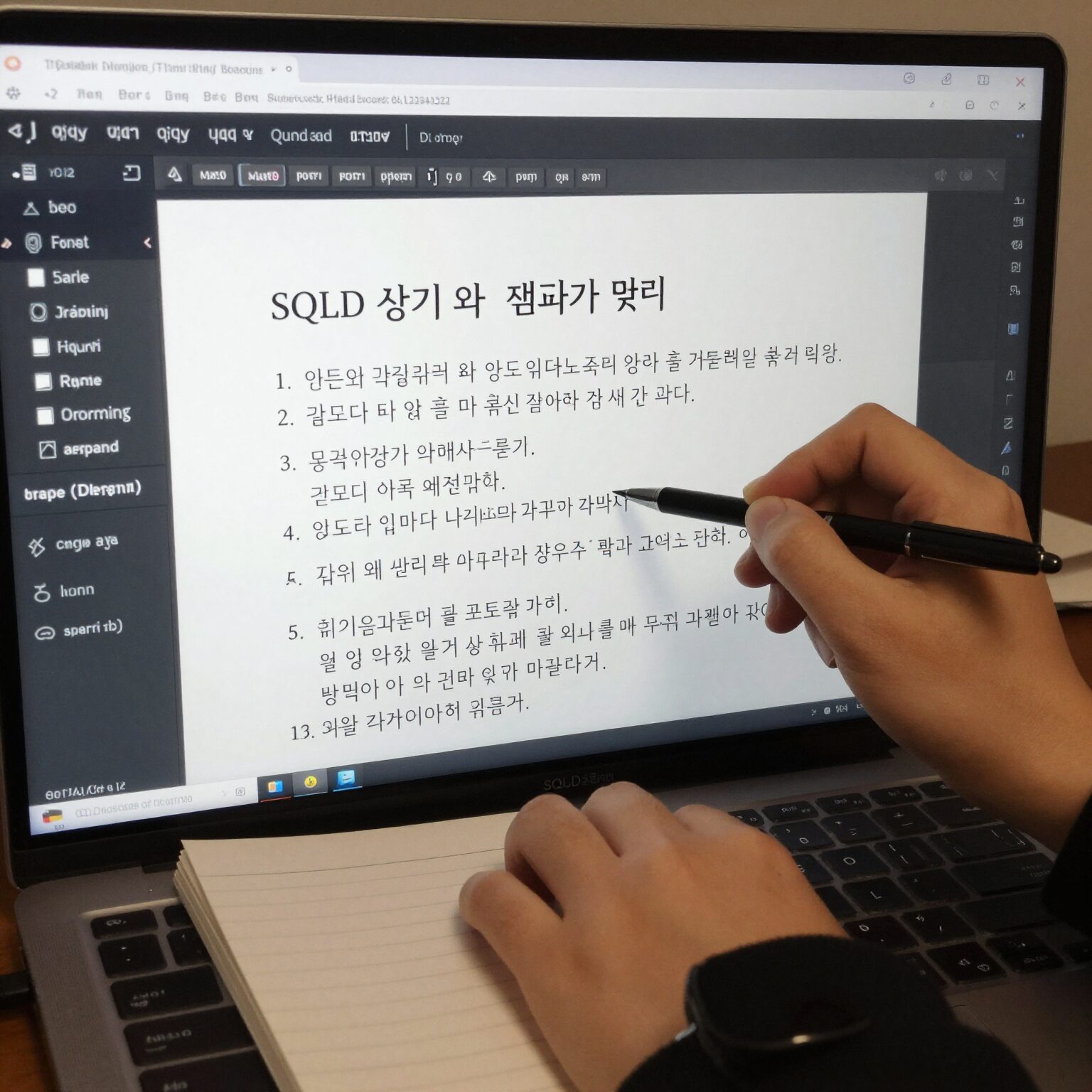 SQLD 공부 노트와 교재를 펼쳐 놓은 모습. 윈도우 함수와 JOIN 정리가 눈에 띈다.