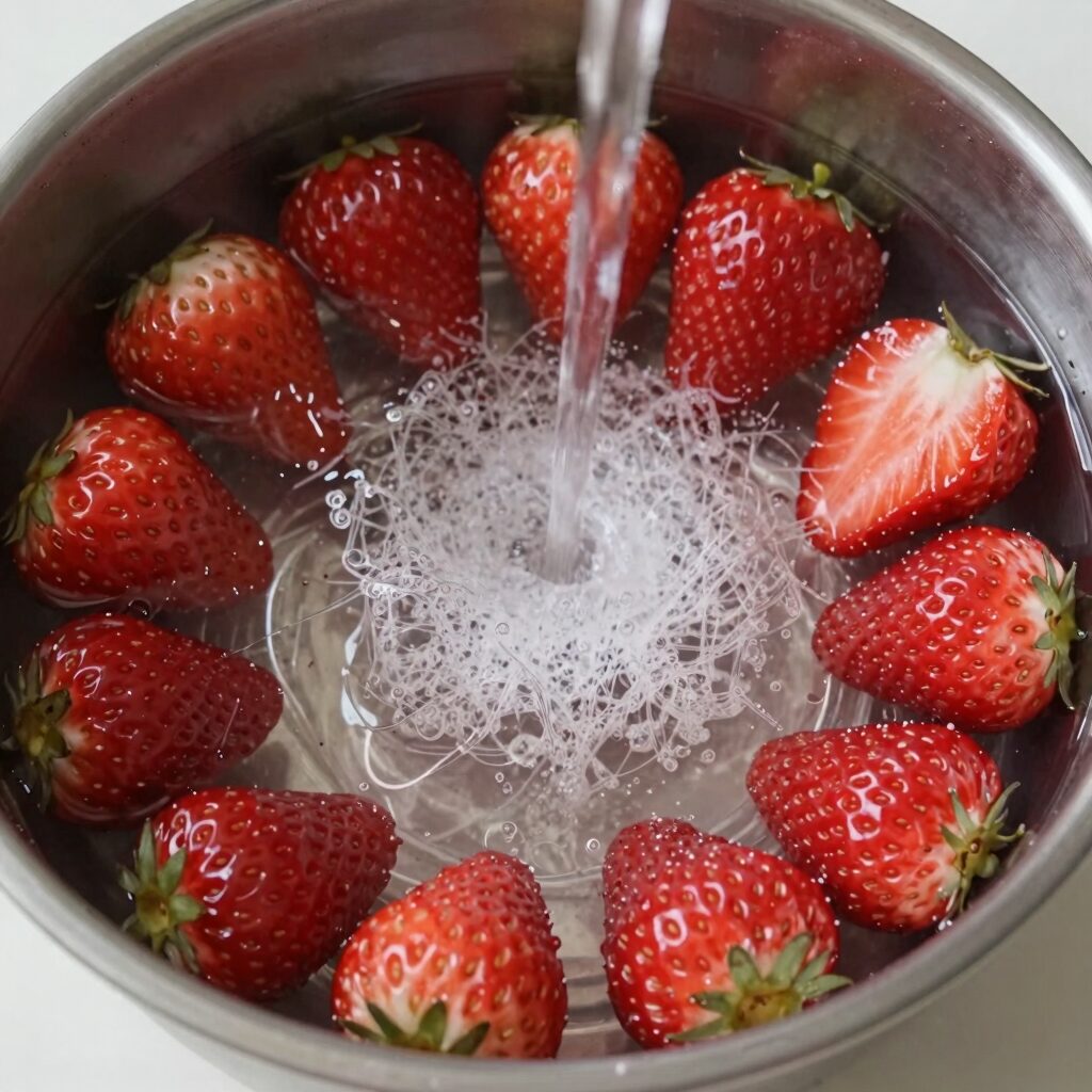 딸기 얼룩 제거 과정 식초와 과탄산소다 사용법