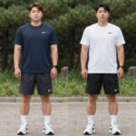 스투시 반팔과 국내 나이키 티셔츠 사이즈 비교 사진으로 XL과 3XL 차이를 보여줌