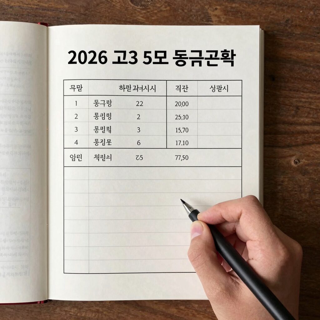 2026 고3 5모 등급컷 학습 전략 정리를 위한 시험지와 노트