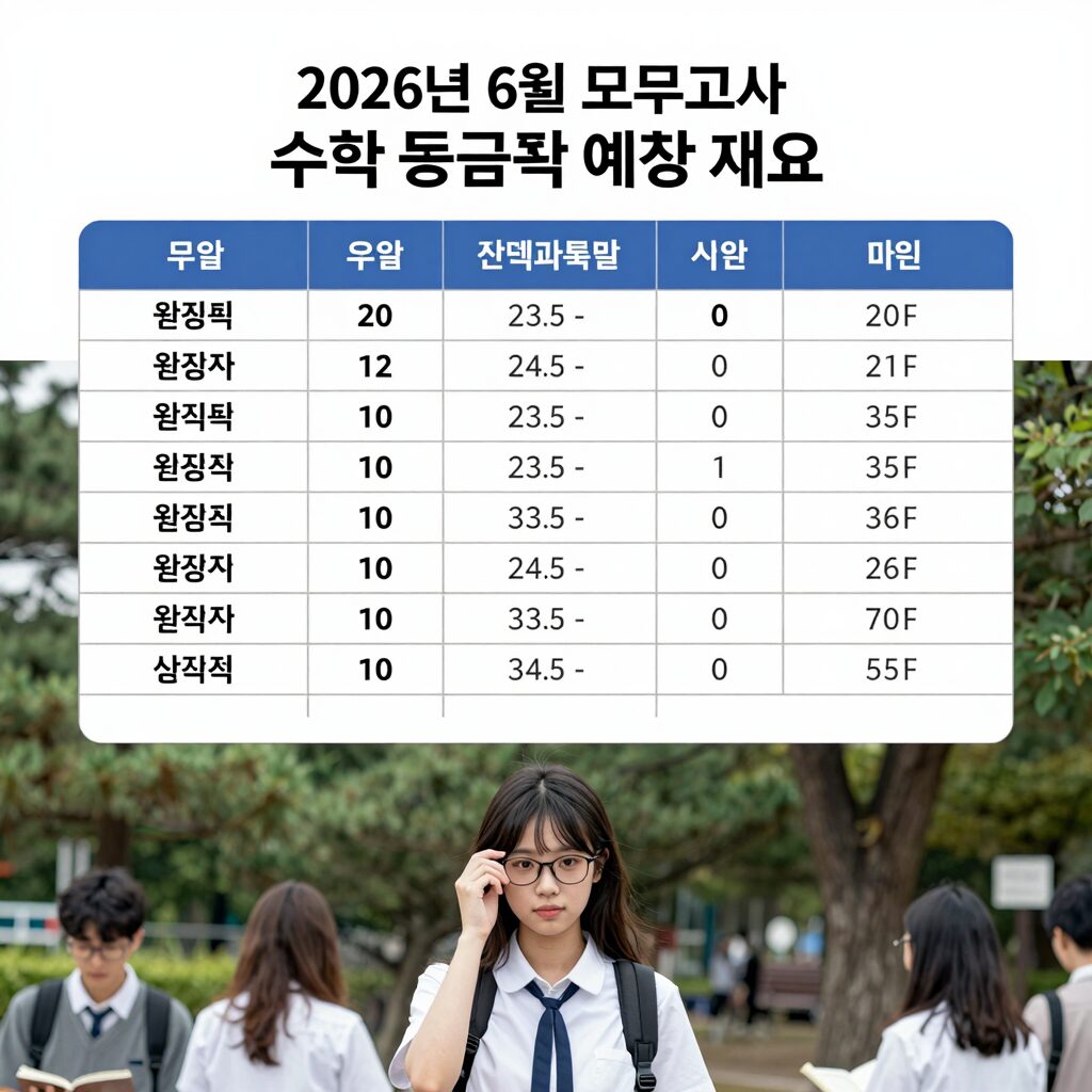 2026년 6월 모의고사 수학 등급컷 예상 표와 선택과목별 원점수 범위