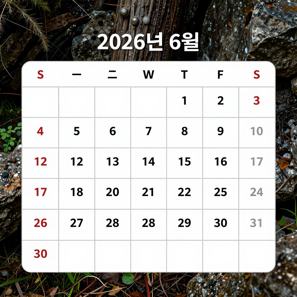2026년 6월 달력 전체 모습