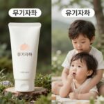 무기자차 유기자차 비교 이미지. 아기 선크림 선택 시 주성분과 차단 방식을 설명함.