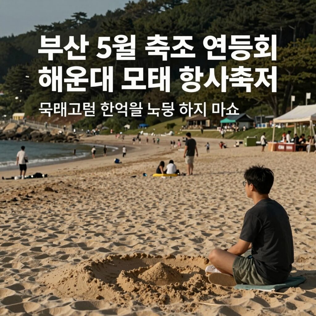 부산 5월 축제 연등회와 해운대 모래축제 등 다양한 행사 정보를 한눈에 보여주는 이미지
