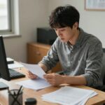 프리랜서가 종합소득세 신고를 위해 서류를 정리하고 있는 모습