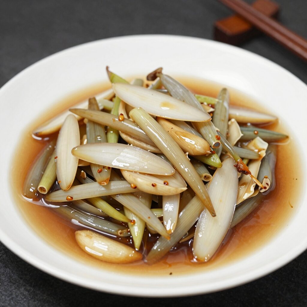 쫀득하게 조린 마늘쫑조림 접시