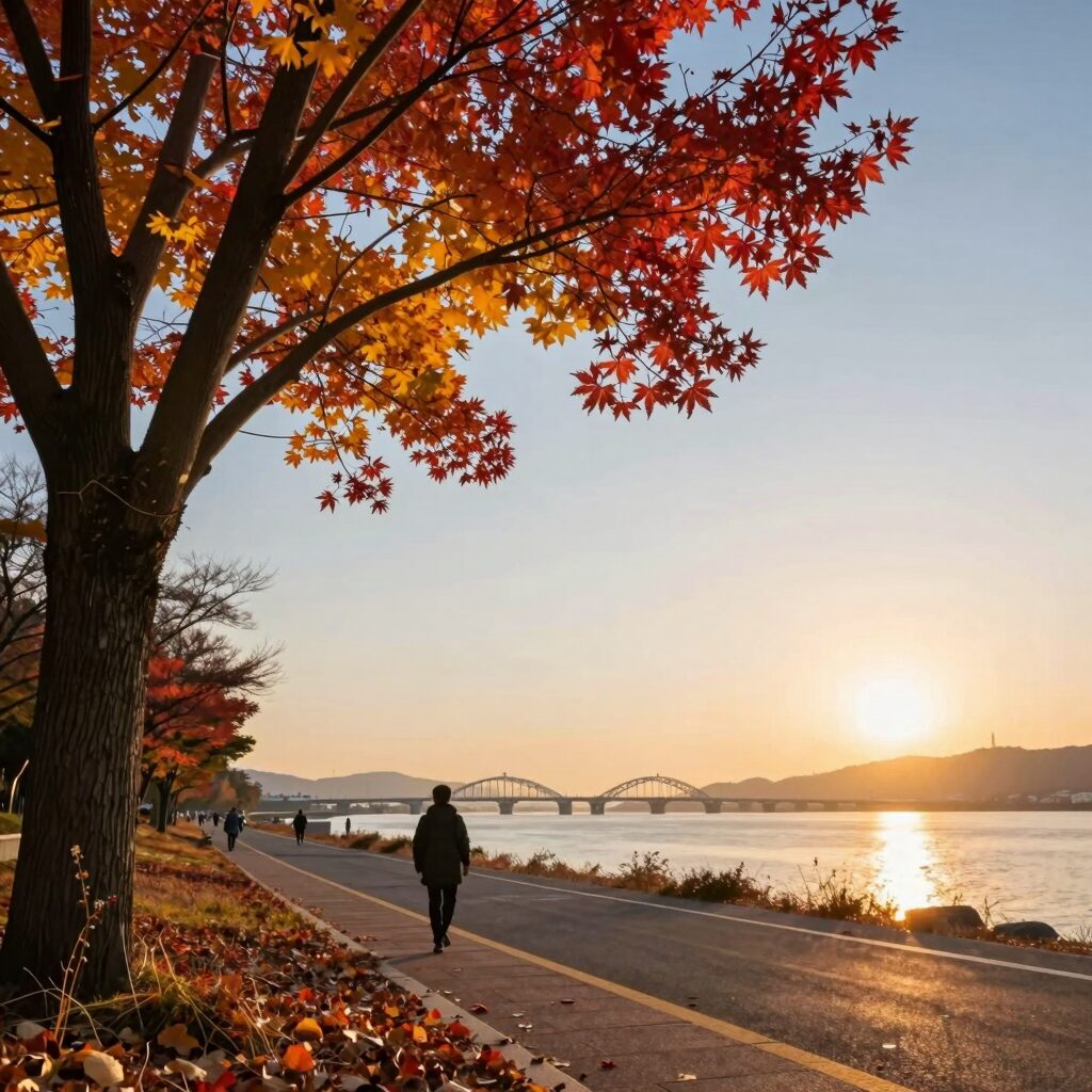 함안뚝방길 가을 억새와 낙동강 노을