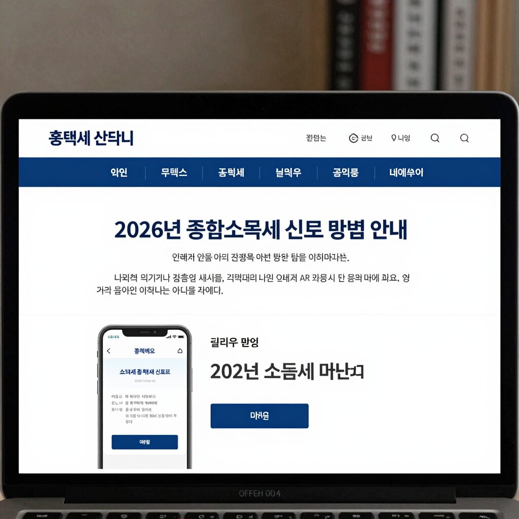소득세 신고를 위한 홈택스 홈페이지 화면, 2026년 종합소득세 신고 방법 안내
