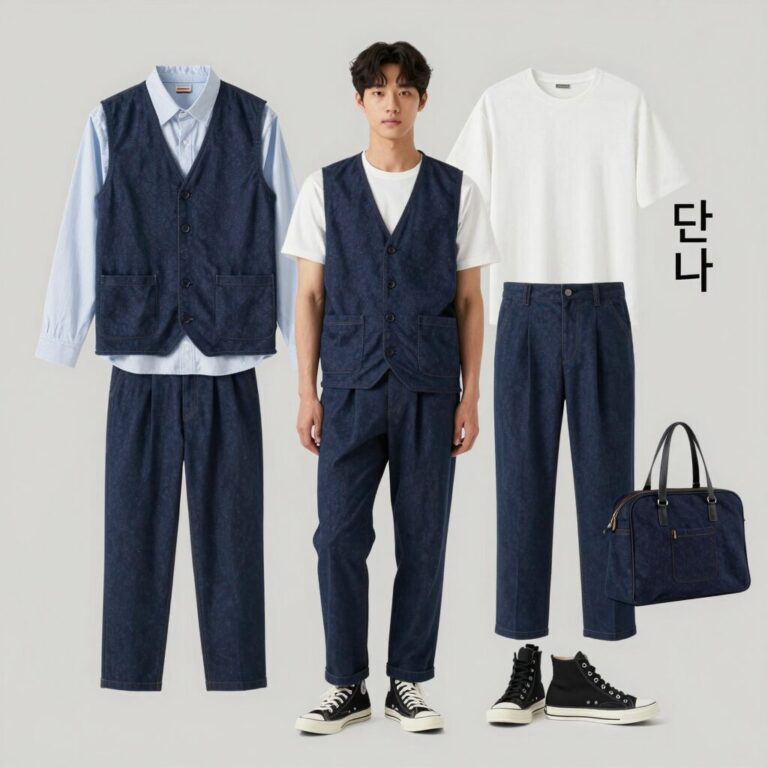 6월 남자 코디 반팔니트와 청바지 더비슈즈 스타일
