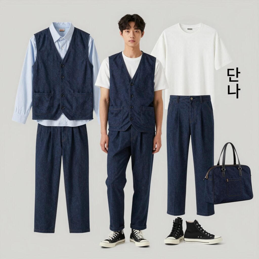 6월 남자 코디 반팔니트와 청바지 더비슈즈 스타일