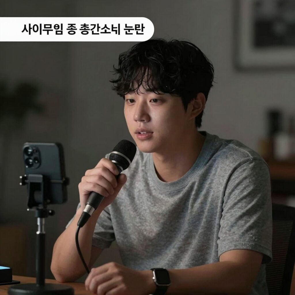 김빈우 인스타그램 라이브 방송 중 층간소음 논란 사진. 새벽 시간대 마이크를 들고 있는 모습