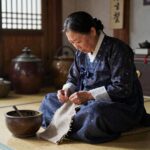어머님 은혜 작사가 윤춘병 시인과 등잔불 아래 바느질하는 어머니의 모습