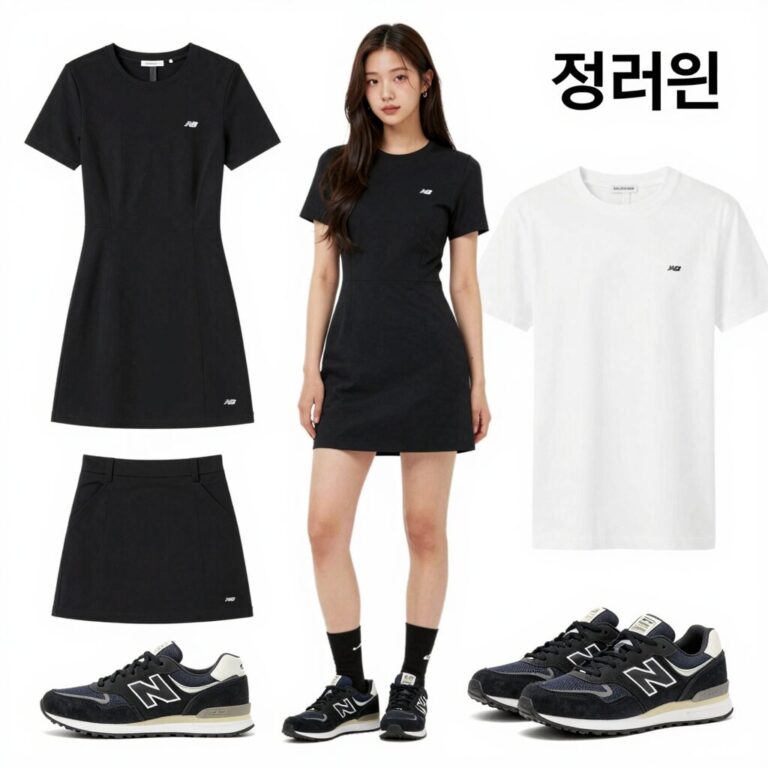 정려원 블랙 뉴발란스 204L을 신고 원피스와 매치한 데일리룩 연출 이미지