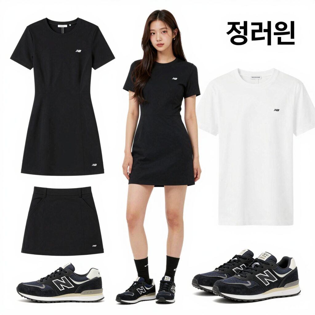 정려원 블랙 뉴발란스 204L을 신고 원피스와 매치한 데일리룩 연출 이미지
