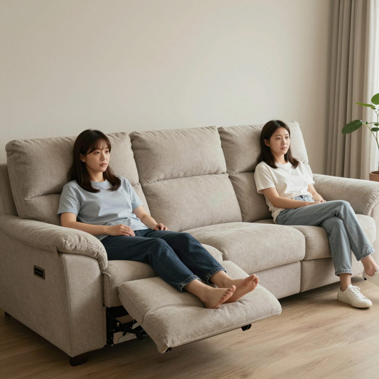 박위 송지은 부부가 사용하는 나뚜찌 마카오 소파의 4인 리클라이너 모습