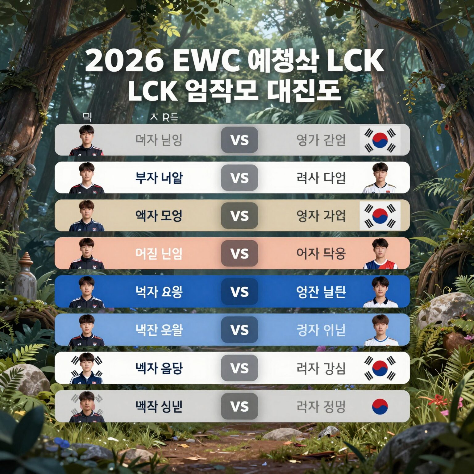 2026 EWC 예선 LCK 팀들의 대진표와 경기 일정을 담은 인포그래픽