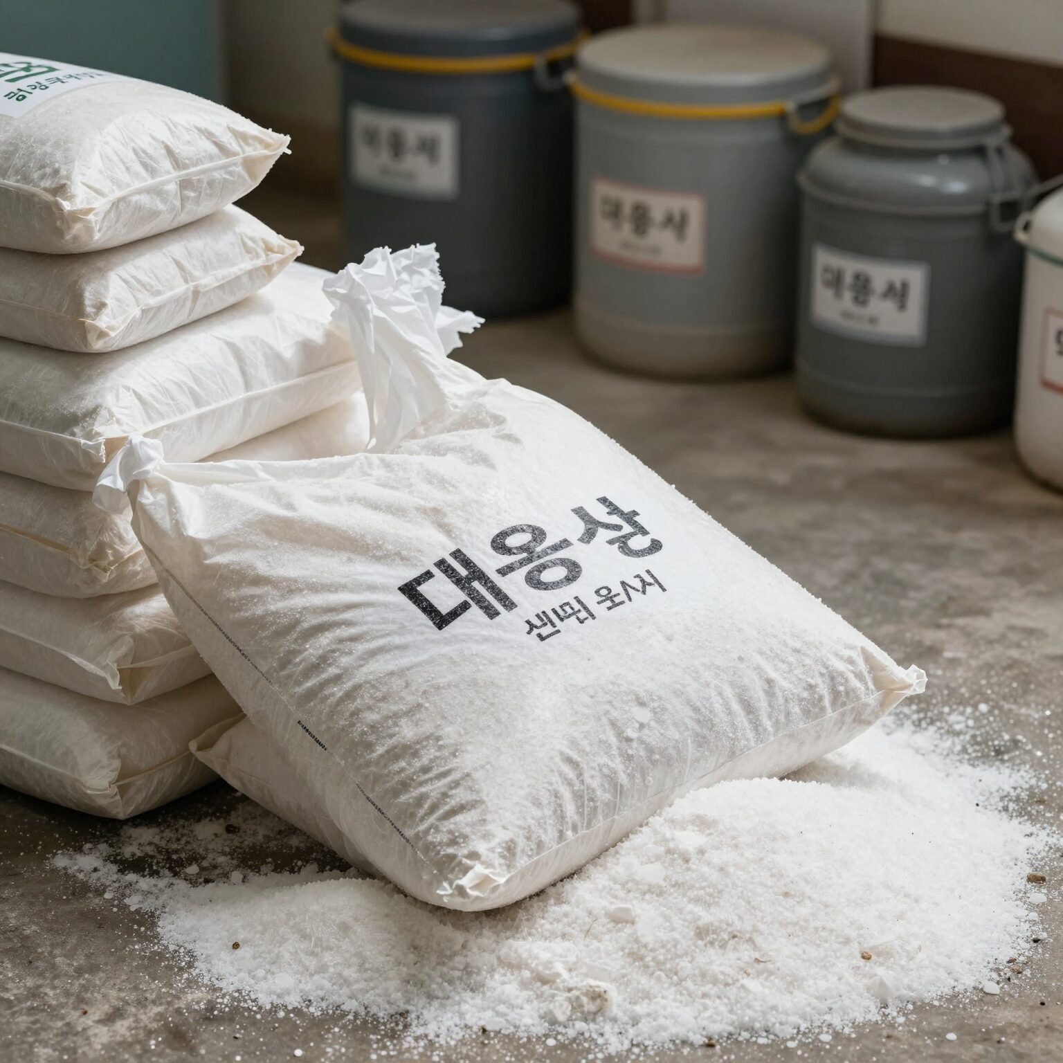 대용량 설탕 15kg 포대와 소분 용기 사진