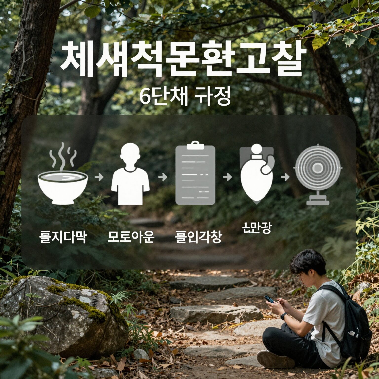 체계적문헌고찰 6단계 과정을 나타내는 인포그래픽