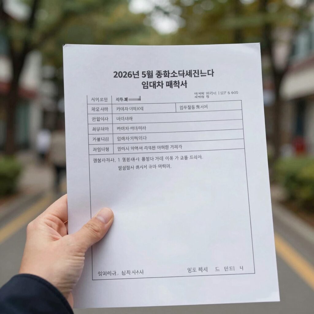 2026년 5월 종합소득세 신고를 위해 필요한 통신비 내역서, 임대차계약서, 카드 결제 내역 등의 서류 이미지