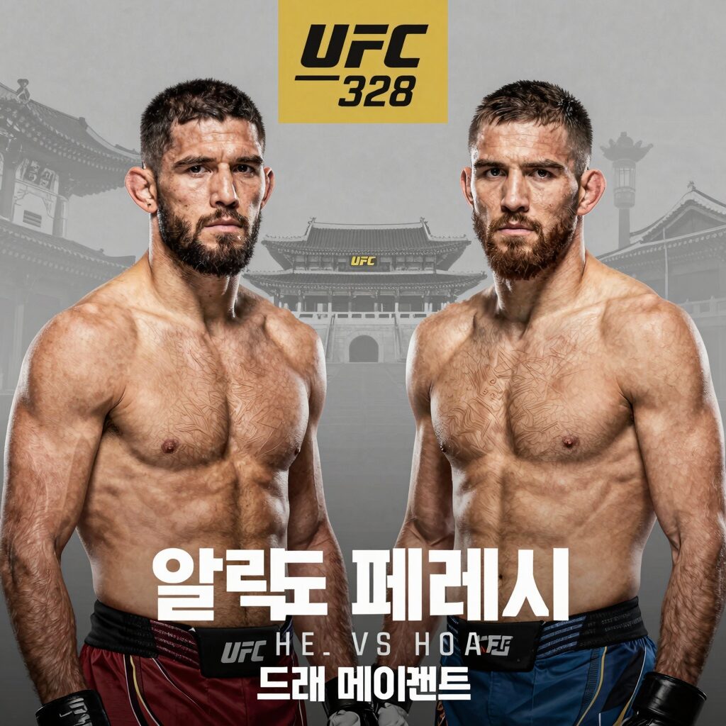 UFC 328 메인이벤트 알렉스 페레이라와 드릭 듀 플레시의 대결 포스터