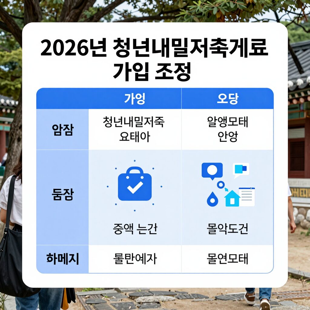 2026년 청년내일저축계좌 가입 조건을 설명하는 표와 그래프 이미지