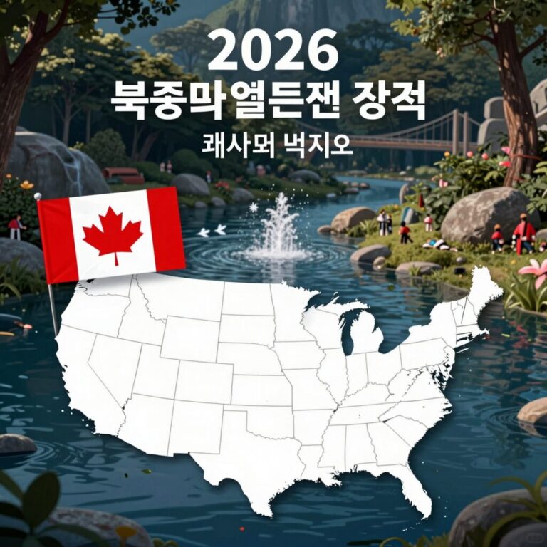 2026 북중미 월드컵 개최국 미국 캐나다 멕시코 지도와 공식 로고