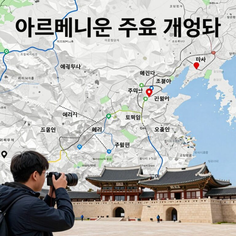 아르메니아 지도와 예레반 주요 관광지 위치를 표시한 여행 가이드 이미지