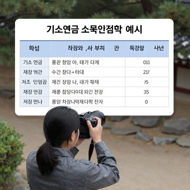 기초연금 소득인정액 계산 예시와 재산 환산 방법을 설명한 표