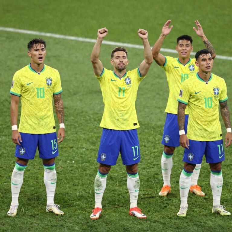 Brazil national football team celebrating qualification for 2026 World Cup round of 32