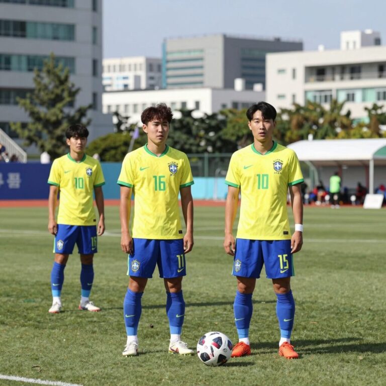 브라질과 일본 축구 평가전 경기 장면