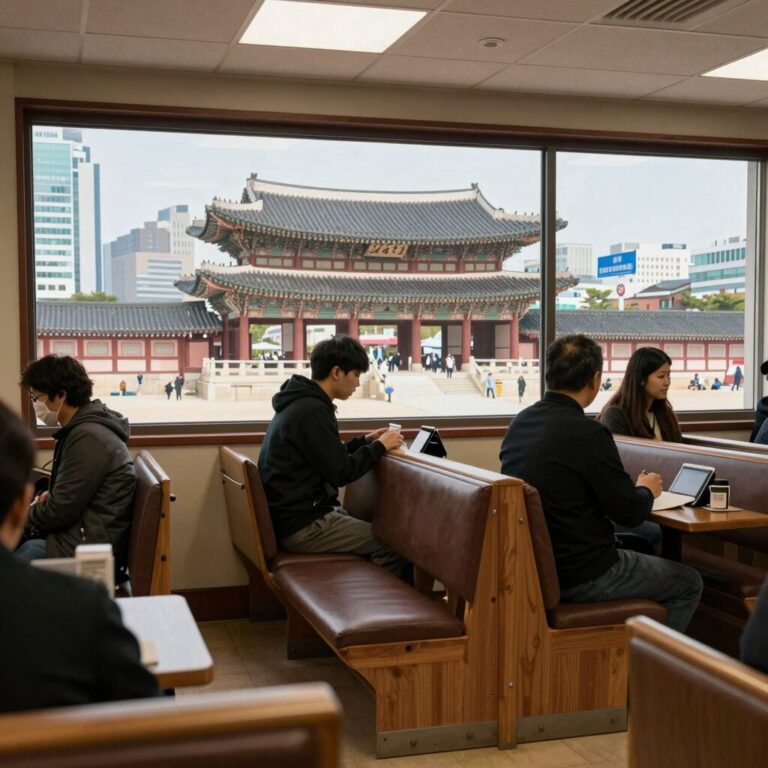 카페이마 내부 좌석과 광화문 뷰