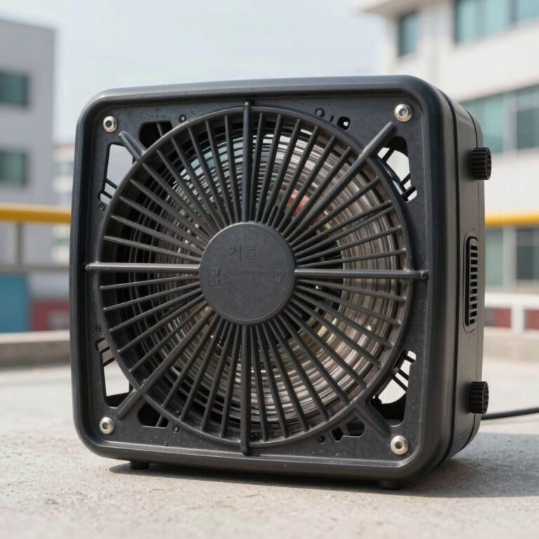 차량용 써큘레이터의 공기 순환 원리와 다양한 거치 모습을 보여주는 이미지